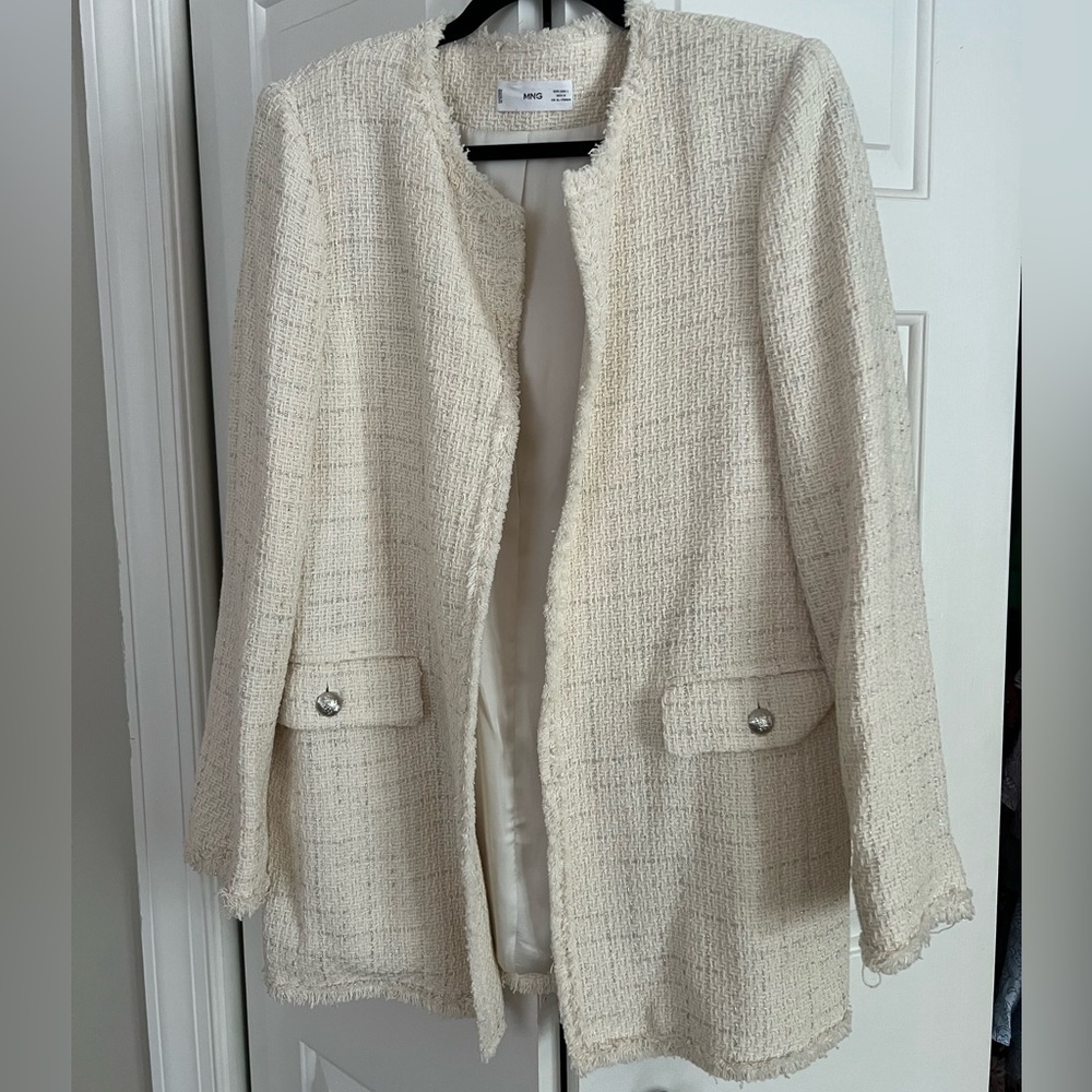 Mango Cream Blazer Tweed-Style Jacket